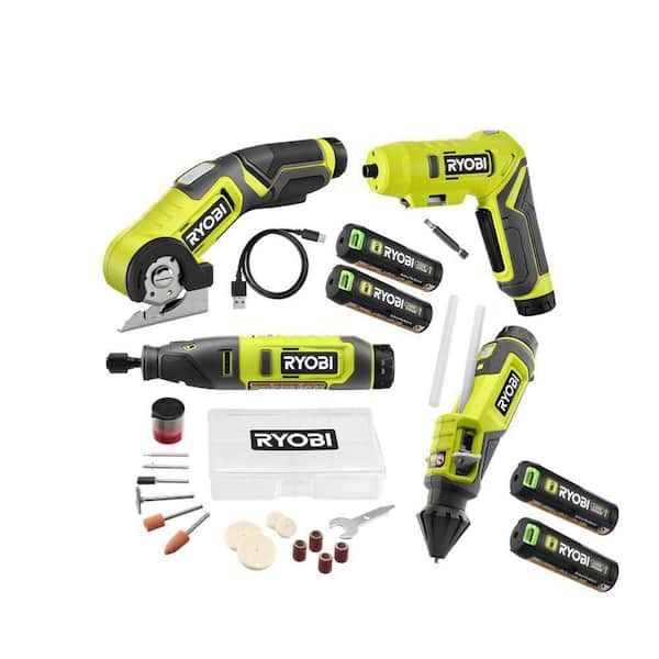 USB Lithium 4Tool Combo Kit w/Screwdriver, Glue Pen, Rotary Tool, Power Cutter, Batteries, Charger &(2) 3.0 Ah Batteries