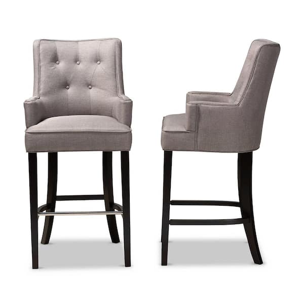 Baxton Studio Aldon 46.3 in. Grey and Dark Brown Low Back Wood Bar Height Bar Stool