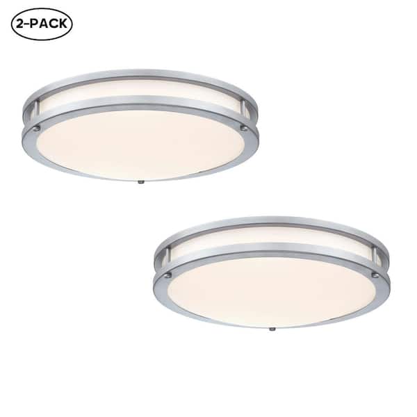 Hanz 16 in. Brush Nickel Selectable LED 3000K, 4000K, 5000K Flush Mount Ceiling Light(2-Pack)