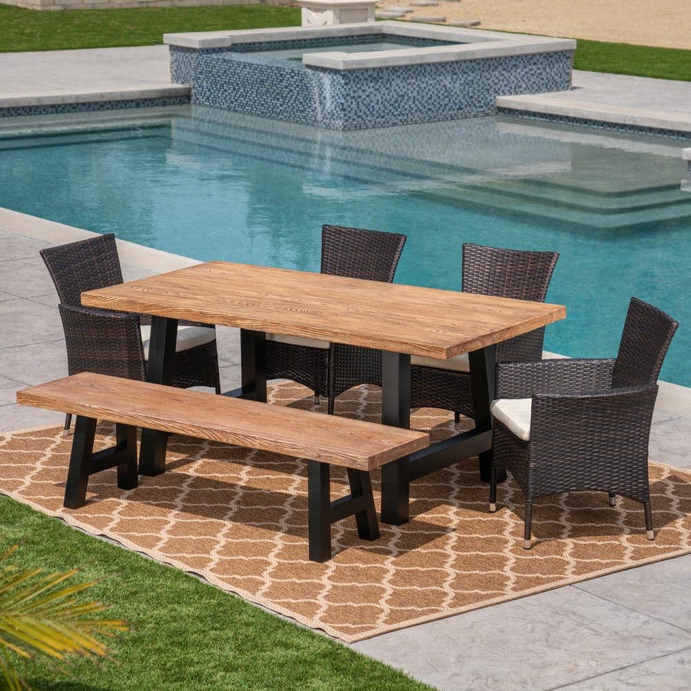 Sina Brown 6-Piece Faux Rattan Outdoor Dining Set with Beige Cushions price history on PriceWatchPro