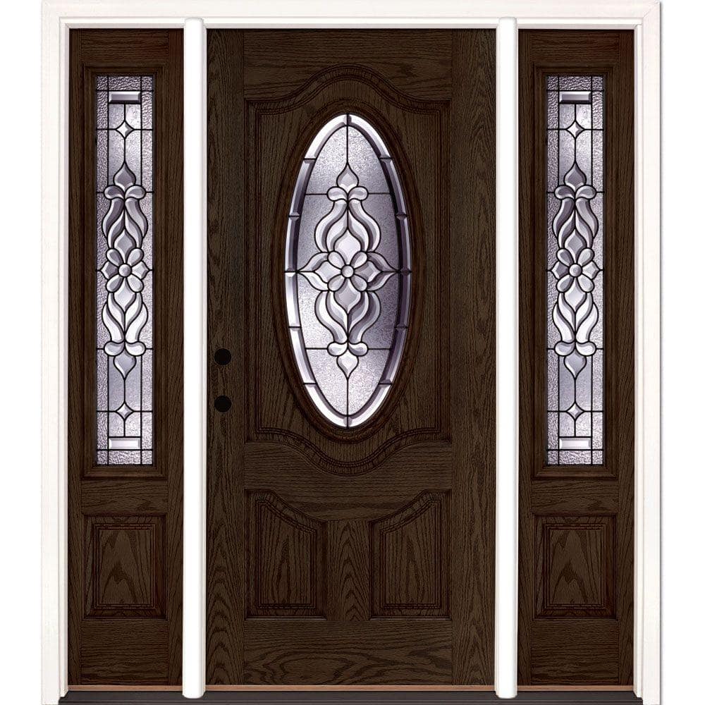 67.5 in.x81.625 in. Lakewood Patina 3/4 Oval Lt Stained Walnut Oak Right-Ha