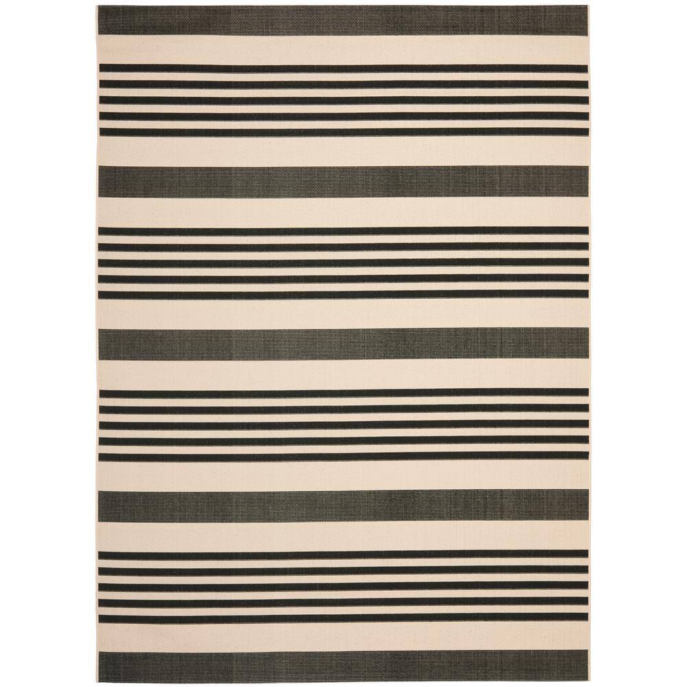 safavieh courtyard caroline striped indoor/outdoor area rug 8 x 10 black/bone