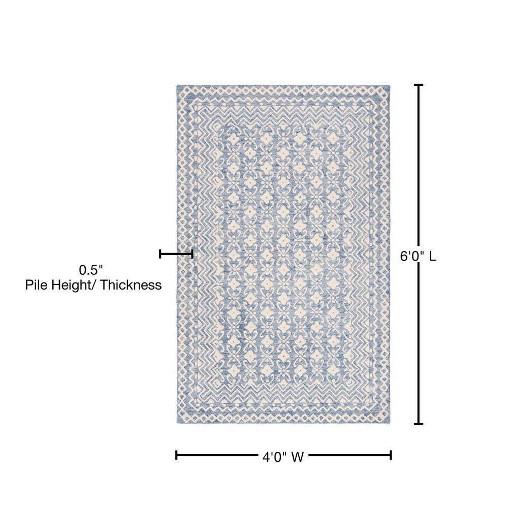 Floral Elegance Blue/Ivory Hand-Tufted Wool Area Rug 4' x 6'