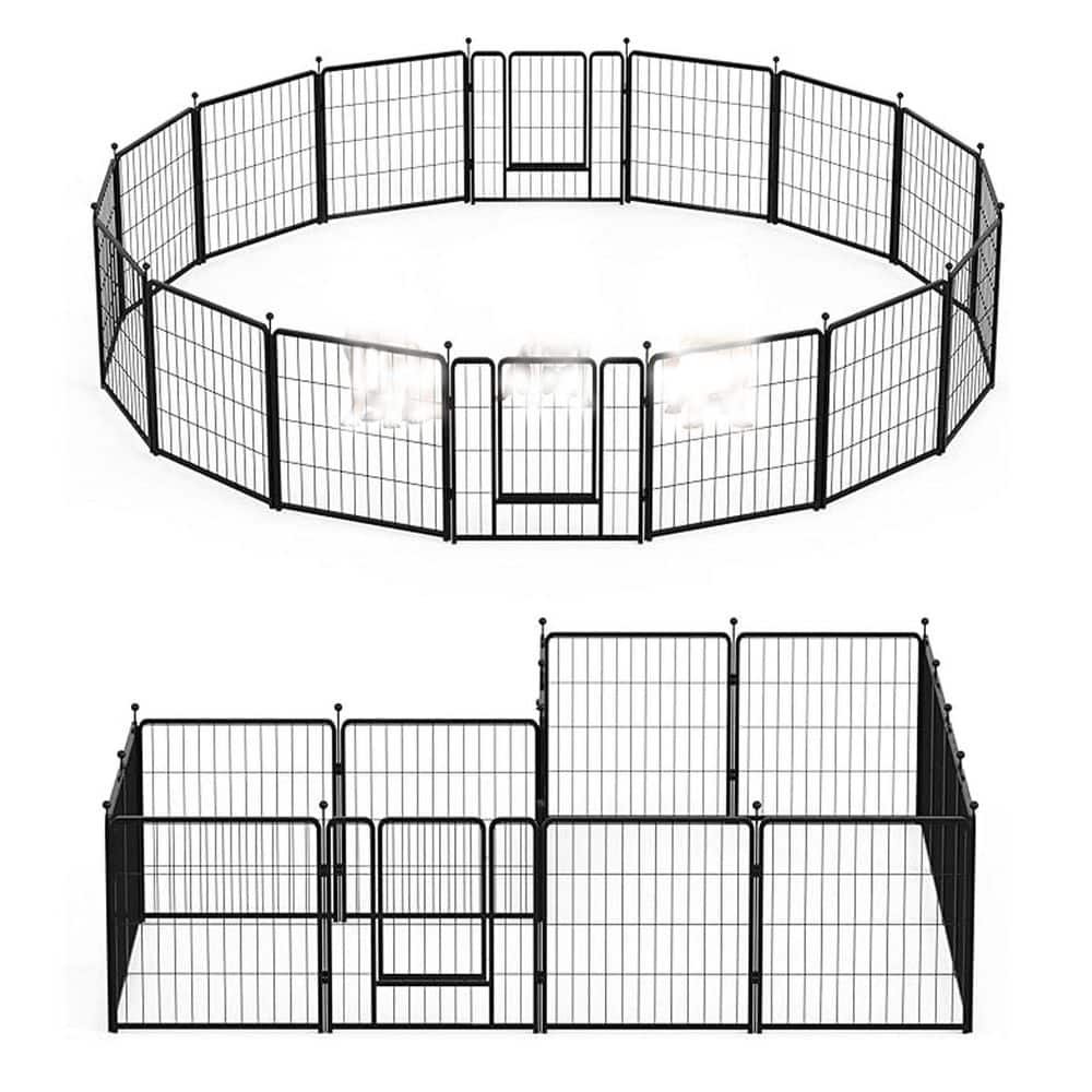 24 in. Dog Playpen Indoor and Outdoor 16 Panels, Metal Dog Pen Pet Dog Fenc