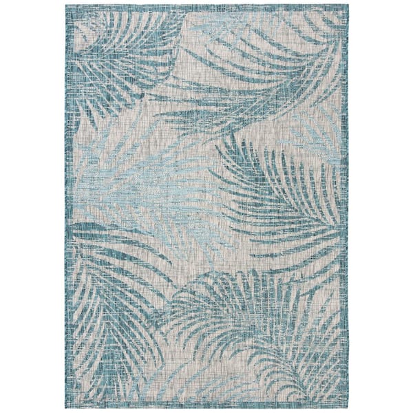 Courtyard Gray/Aqua 8 ft. x 11 ft. Geometric Indoor/Outdoor Patio  Area Rug