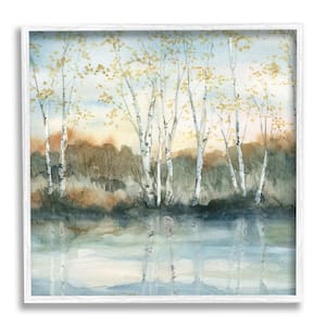 Birch Tree Reflections Quaint Lake Clearing Landscape Design by Carol Robinson Framed Nature Art Print 24 in. x 24 in.