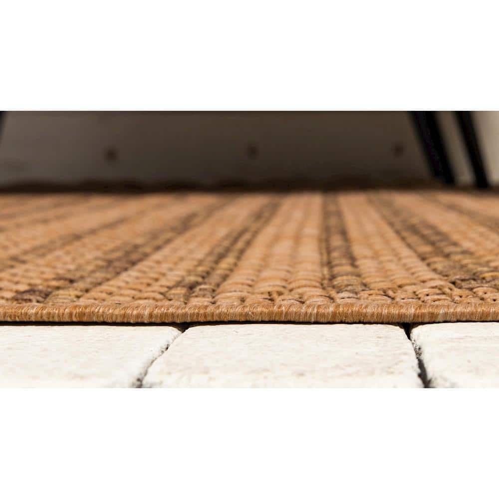 Easy-Care Reversible Stripe Round Outdoor Rug, 6'1", Light Brown