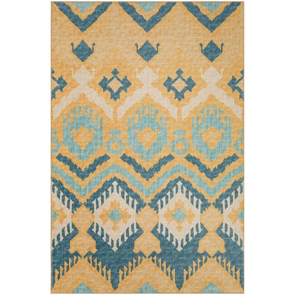 Yuma Yellow 5 ft. x 7 ft. 6 in. Geometric Indoor/Outdoor Washable Area Rug