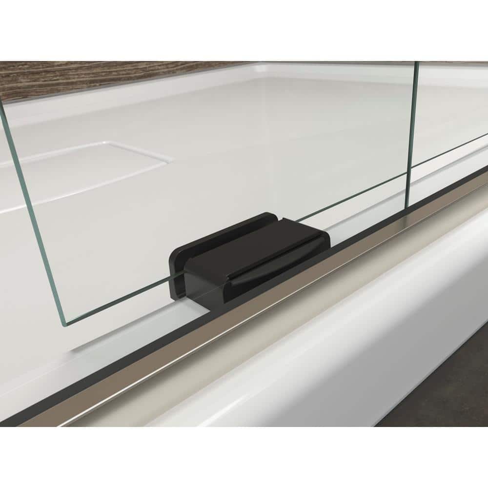 Levity 74" Frameless Sliding Shower Door in Clear Glass with Anodized Brushed Bronze Frame