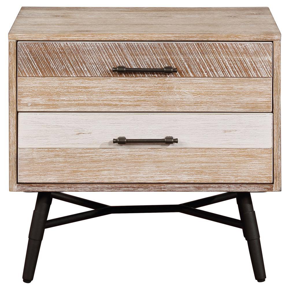 Marlow Rough Sawn Multi 2-Drawer Nightstand with Black Metal Legs