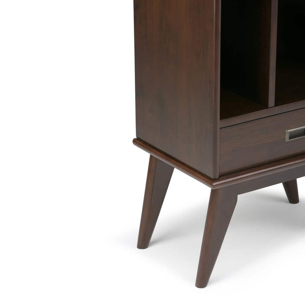 Medium Auburn Brown Solid Hardwood Mid-Century Modern Bookcase with Drawer