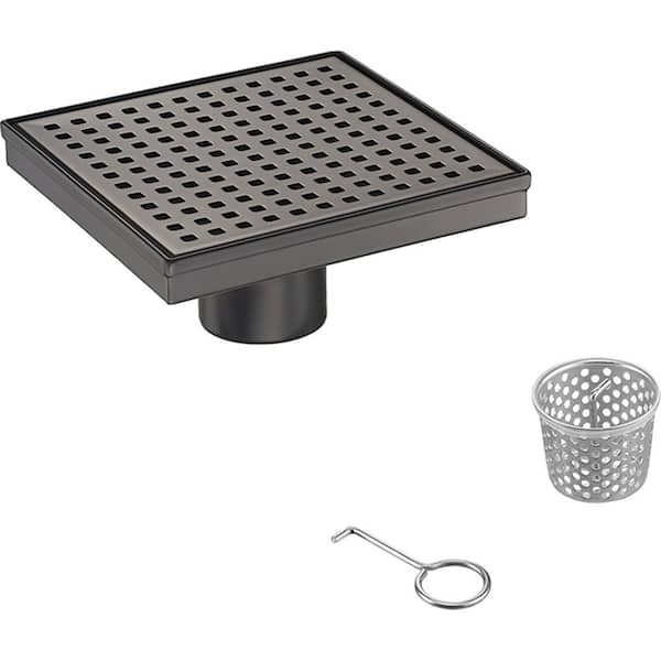 Elegante Drain Collection 6 in. Square Stainless Steel Shower Drain with Square Hole Pattern in Venetian Bronze