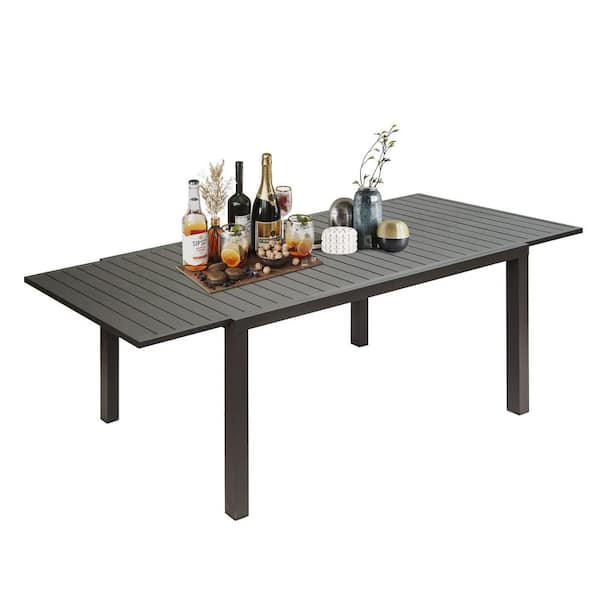 Dark Brown Aluminum Rectangular Extendable Outdoor Dining Table (59-89 in. L), Seats 4-6