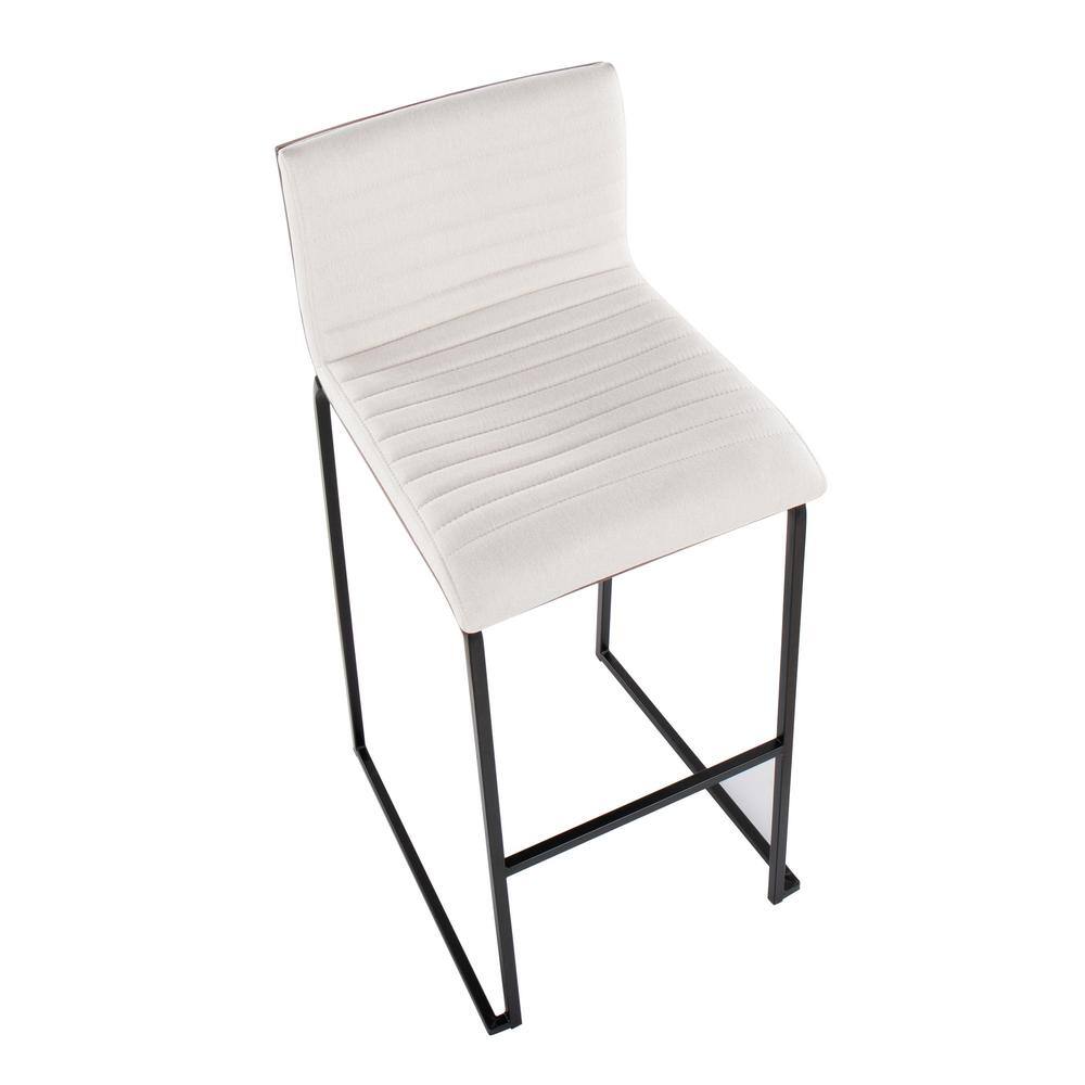 Cream Fabric and Black Metal Barstool Set with Wood Back, 30 inch