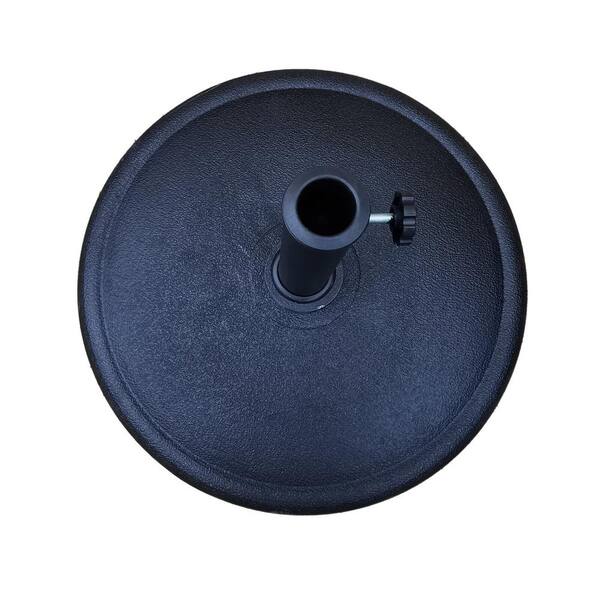 42 lb rust-resistant patio umbrella base in black Oyezvary Elegant 42 lbs. Round Aluminum Patio Umbrella Base in Black with  Hand-Turn Knob, Rust-Resistant and UV-Resistant Resin 28CPH030069