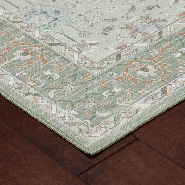 Aure Chenille Sage 2 ft. x 5 ft. Woven Floral Polyester 2-Piece Rug Set