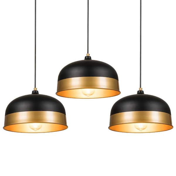 aisword 1-Light Black Linear Dome Hanging Barn Light Industrial Pendant Light (3-Piece)