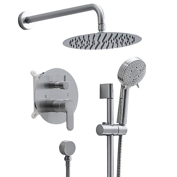 IHOMEadore 10 in. Single-Handle 2-Spray Round Shower Faucet 1.8 GPM with High Pressure in. Brushed Nickle