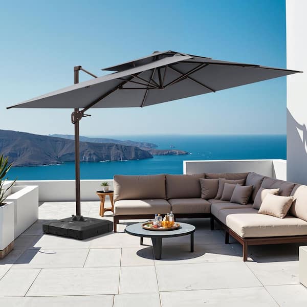 13 foot offset patio umbrella 13 Feet DoubleSided Patio Twin Table Umbrella with Crank HandleBeige   Sunneday LLC