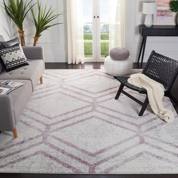 Adirondack 11 ft. x 15 ft. Ivory/Plum Distressed Diamond Area Rug