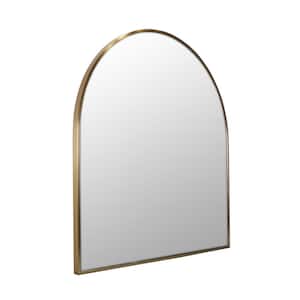 30 in. W x 32 in. H Framed Arched Bathroom Vanity Mirror in Satin Brass