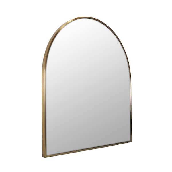 Glass Warehouse 30 in. W x 32 in. H Framed Arched Bathroom Vanity Mirror in Satin Brass