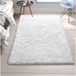 Sheepskin Faux Furry White Cozy Rugs 3 ft. x 5 ft. Area Rug