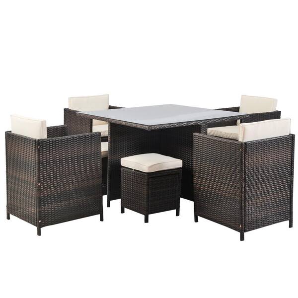 Unbranded 9-Pieces Wicker Outdoor Sectional Set with White Cushions