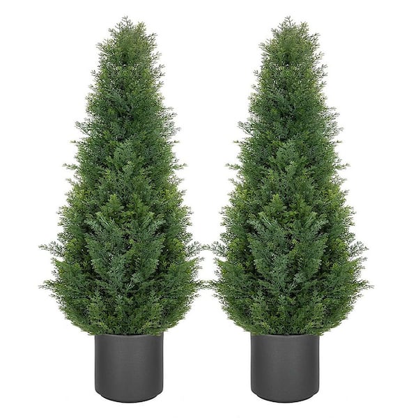 4FT Artificial Cedar Topiary Trees With Gray Planter Barbados
