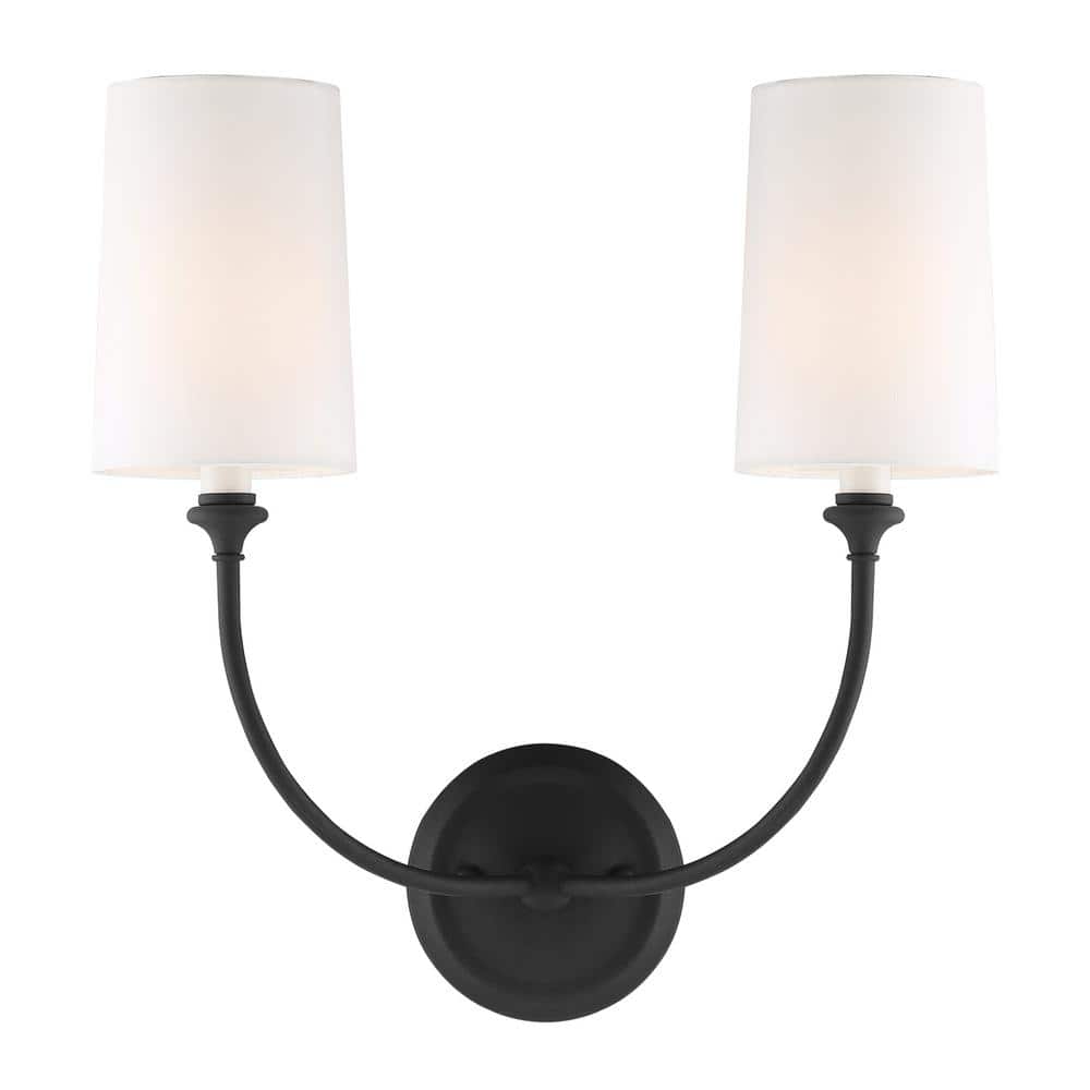 Sylvan Black Forged 2-Light Sconce with White Silk Shade