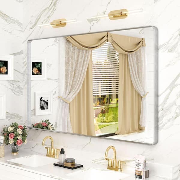 48 in. W x 30 in. H Rectangular Aluminum Alloy Frame with Inner Deep Design and Tempered Glass Wall Mirror in Silver