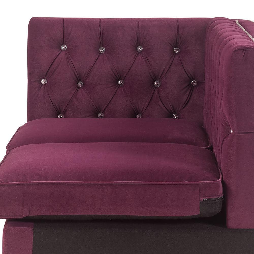 Jaszira Burgundy Velvet Modular Sofa with Gold-Tipped Legs