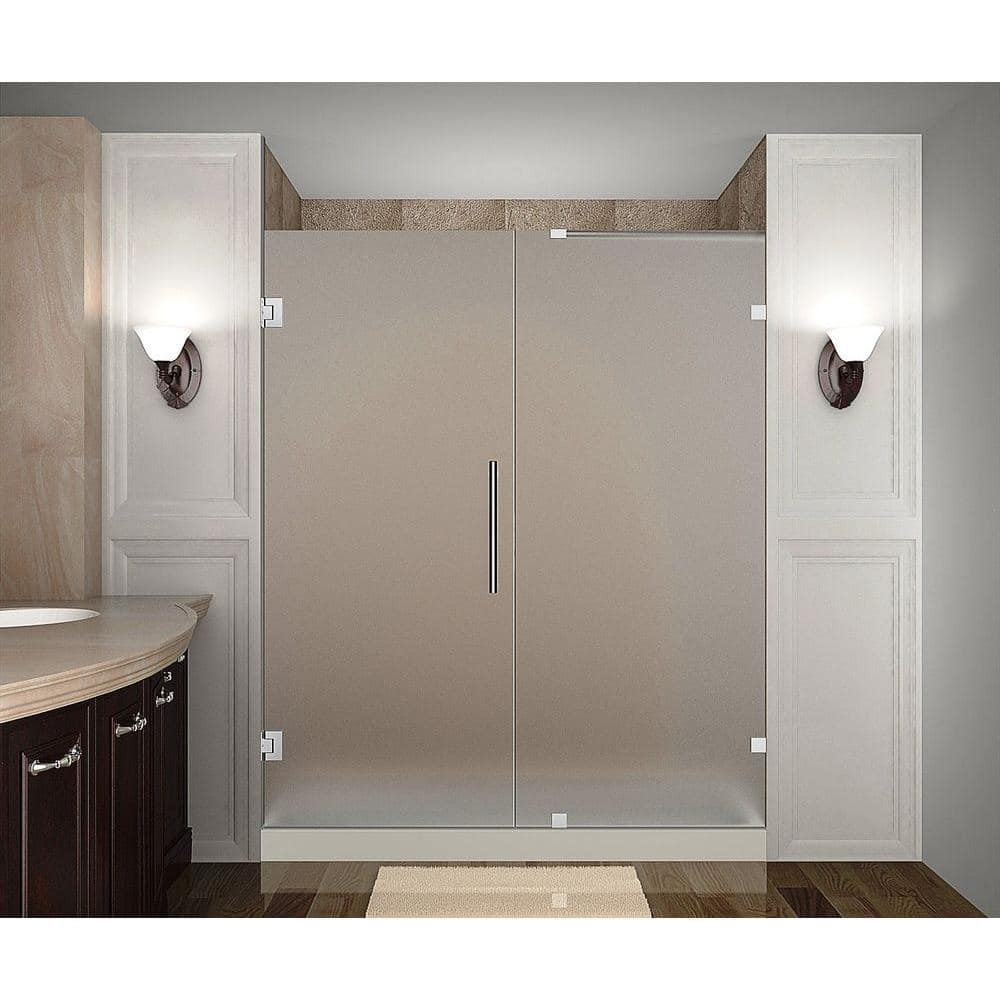 Nautis 72'' High Frameless Frosted Glass Shower Door with Chrome Finish
