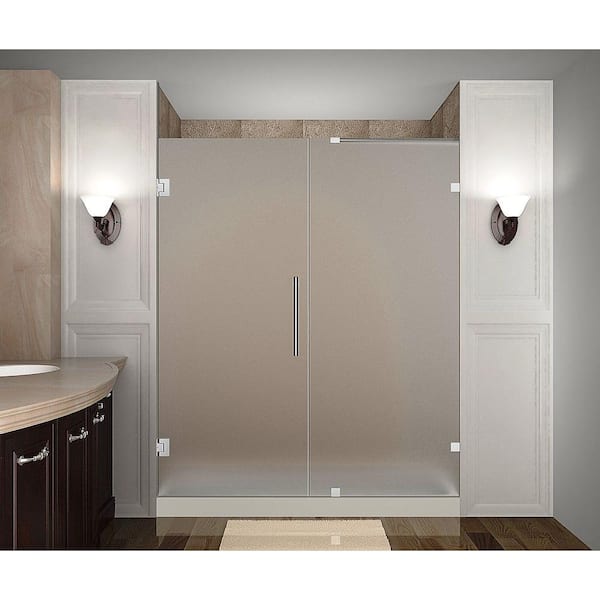 Aston Nautis 74 in. x 72 in. Completely Frameless Hinged Shower Door with Frosted Glass in Chrome