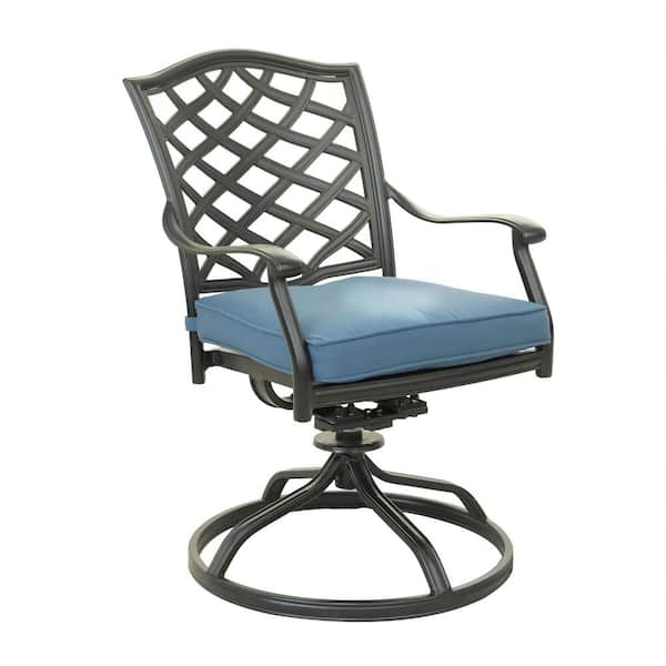 Mondawe Black Frame Aluminum Outdoor Dining Chairs with CushionGuard Sapphire Blue Cushion (2-Pack)