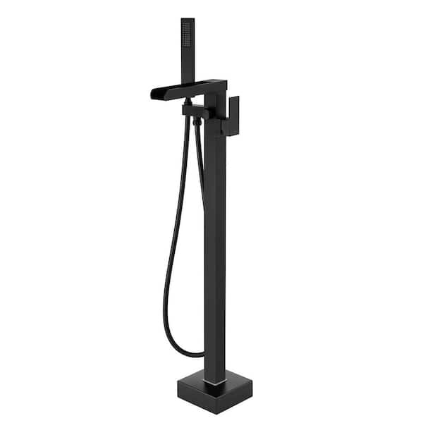 Unbranded Single-Handle Claw Foot Freestanding Tub Faucet with Handle Shower, Waterfall Tub Spout in. Matte Black