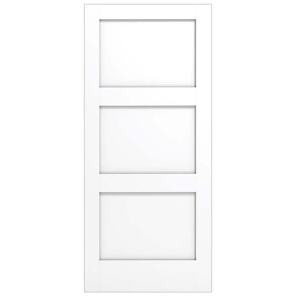 34 in. x 80 in. x 1-3/8 in.  3-Panel Equal Flat, Shaker Sticking, Full and Square, Primed Wood Door Slab