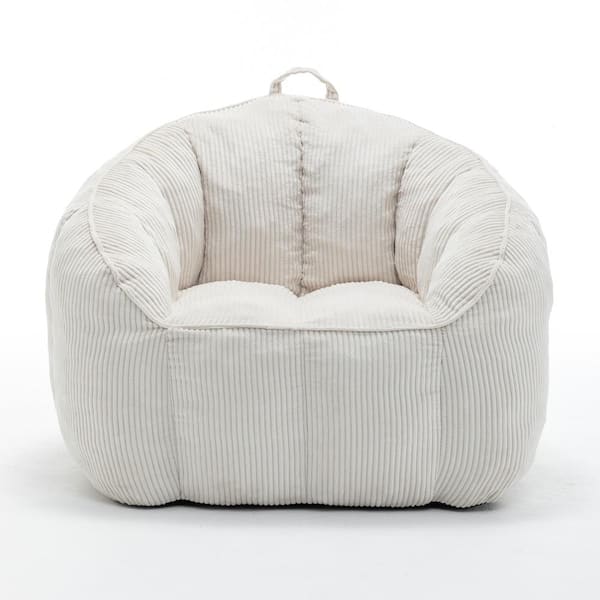 Beige Corduroy Large (39.4 in.) Bean Bag with Armrests, Ergonomic Foam-Filled Lounge Chair for Adults