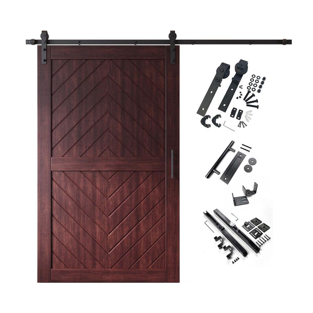 JT2 48 in. x 80 in. C-Panel Red Mahogany Fishbone Design Solid Pine Wood Sliding Barn Door with Hardware Kit price history on PriceWatchPro