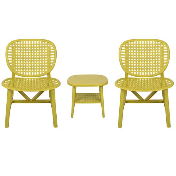 Afoxsos Yellow 3-Piece Outdoor Retro Patio Table Chair Set All-Weather Lounge Chairs with Table