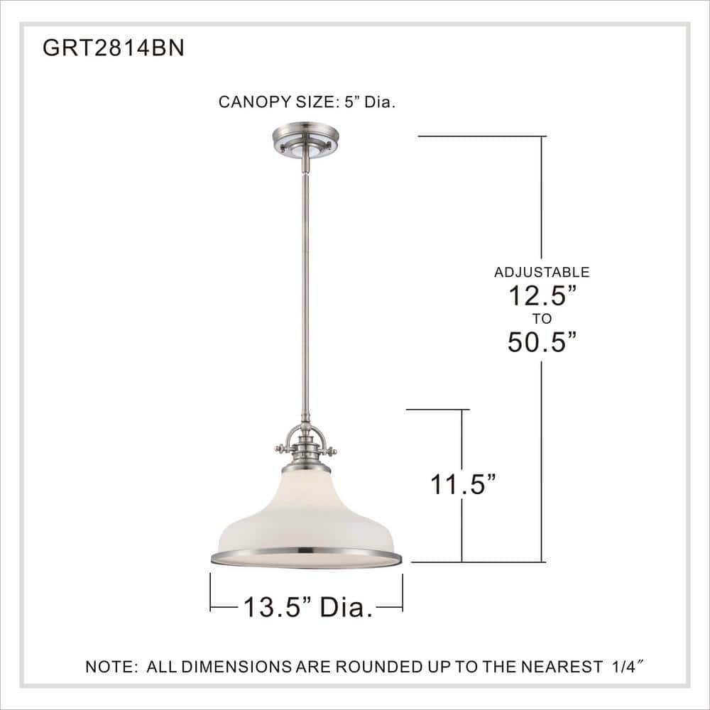 Mini Grant Brushed Nickel Pendant with Opal Etched Glass Shade