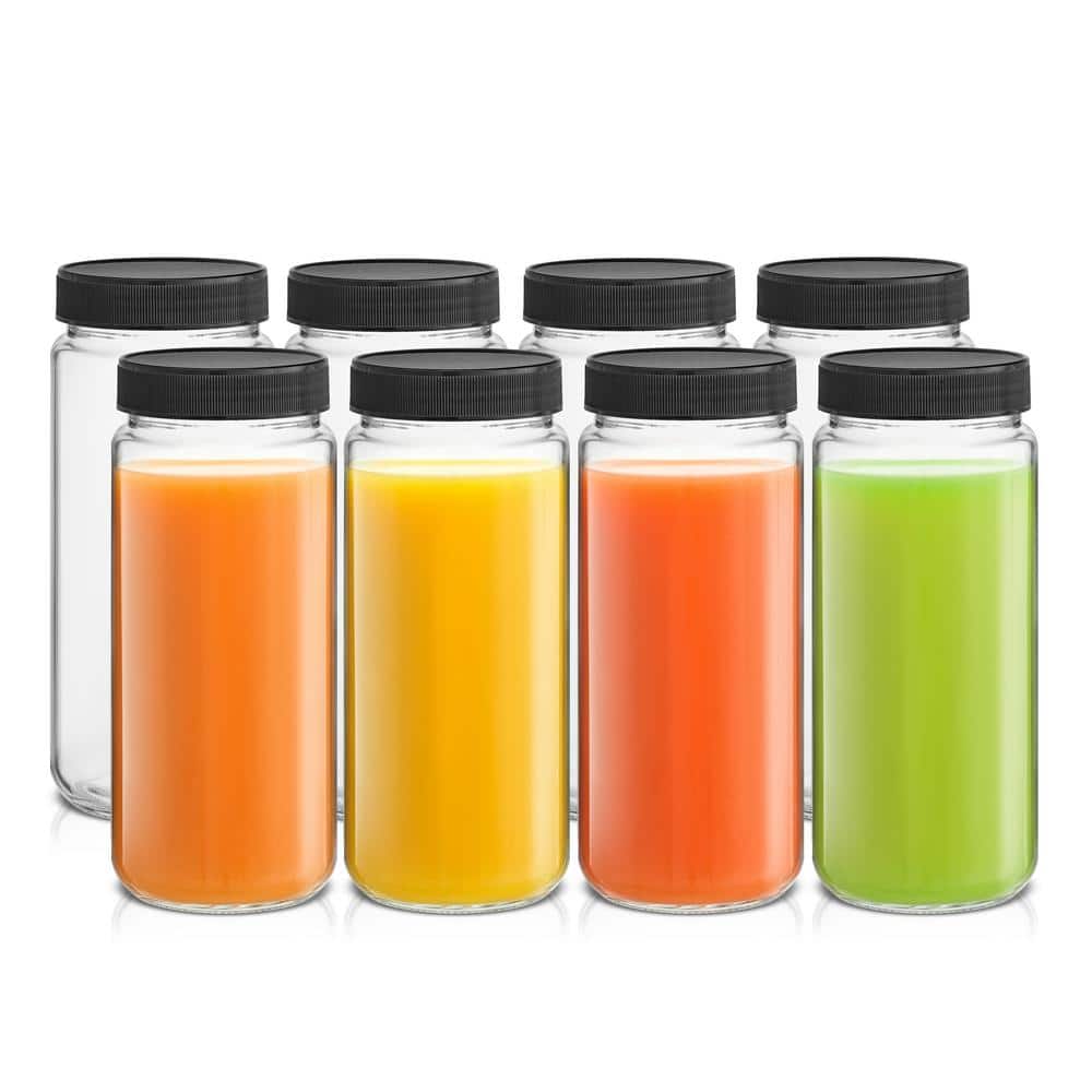 16 oz Glass Jars with Plastic Caps (6 Pack) - Reusable Food Grade Glass  Bottles - Dishwasher Safe - Leak-Proof Lids - Travel Bottle for Smoothies 