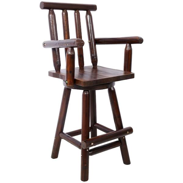 Rustic Bar Stool,Fir Wood Construction,Chair with Footrest,Wide Armrest,Tall Bistro Chair for Dining Room,Restaurant,Pub