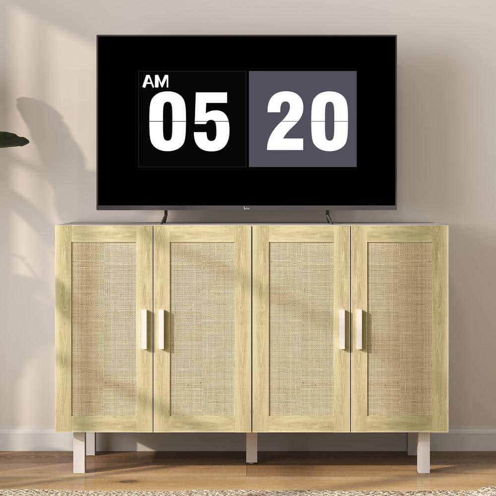 White and Natural Rattan 134 cm Sideboard Buffet Cabinet