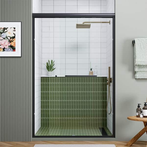 HOROW 44 in. - 48 in. W x 72 in. H Double Sliding Semi-Frameless Shower Door in Matte Black with Clear Glass