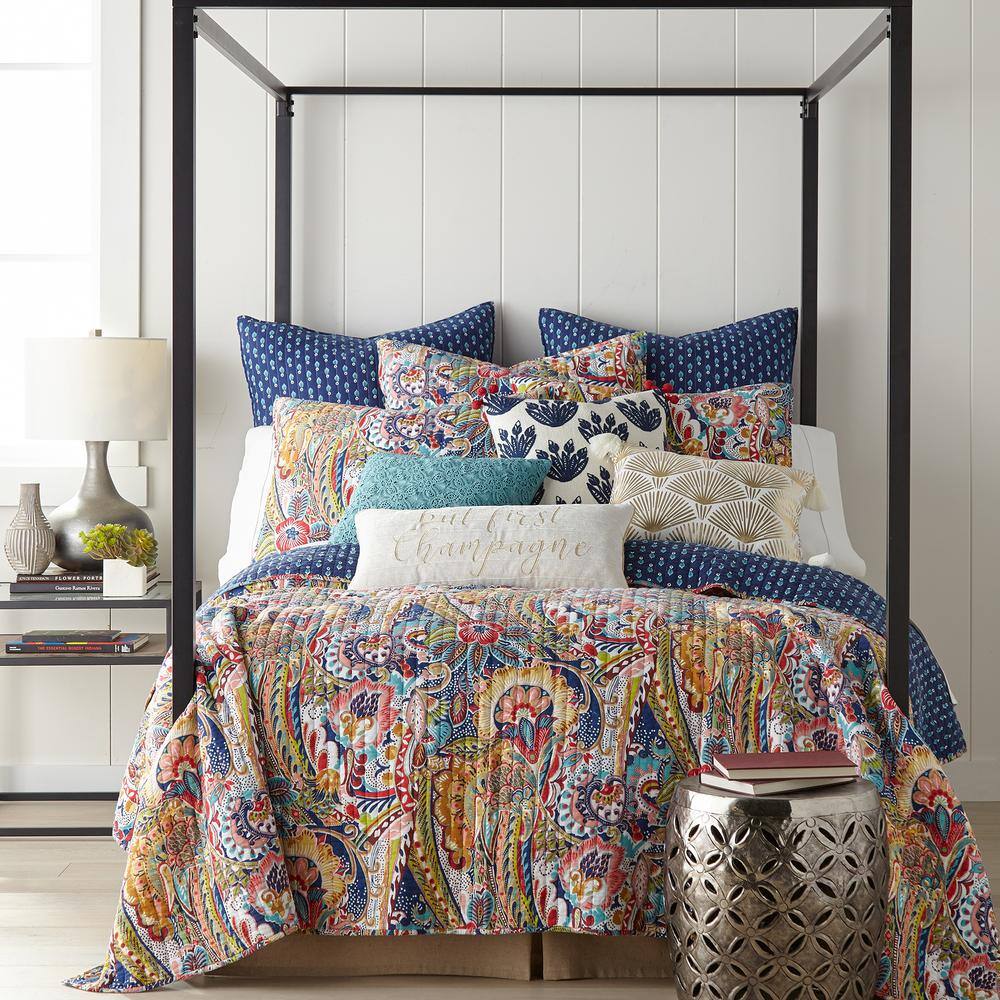Navy Bohemian Reversible Cotton Full/Queen Quilt Set