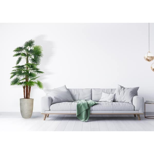 VINTAGE HOME 74 in. Tall Artificial Faux Real Touch Fan Palm Tree Plants with Burlap kit and Fiberstone Planter