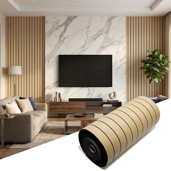 0.1 in. x 4 ft. x 10 ft. Natural Oak PET Wood Grain Peel and Stick Flexible Decorative Wall Paneling Roll (1-Pack)