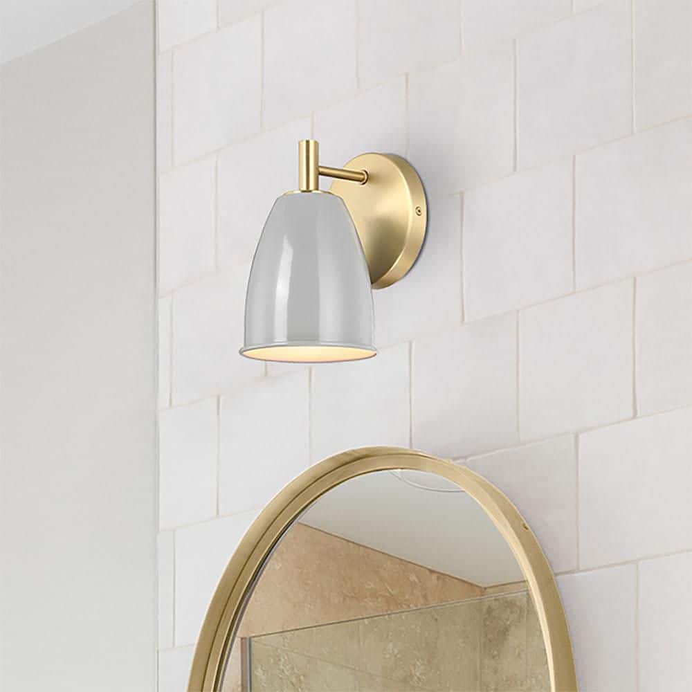 Biba 5.25 in. 1-Light Brushed Gold Modern Wall Sconce with Grey Sky Metal Shade price history on PriceWatchPro