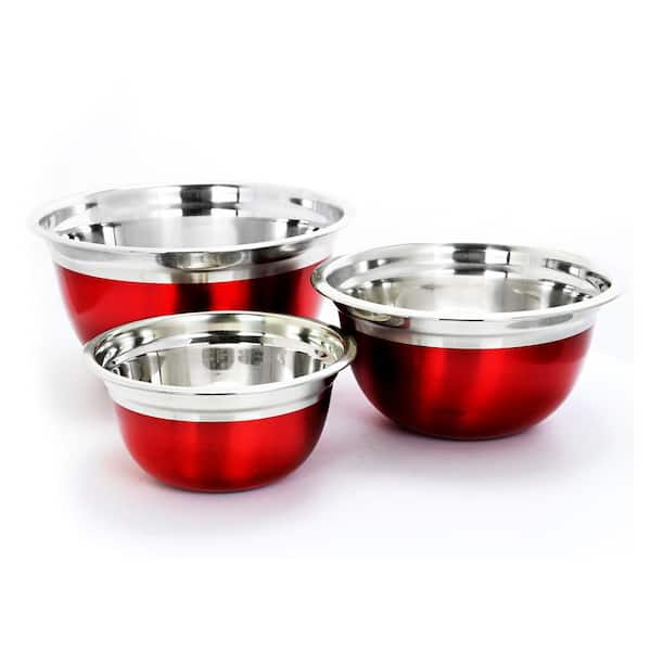 Rosamond 3-Piece Round Mixing Bowl Set, Metallic Red